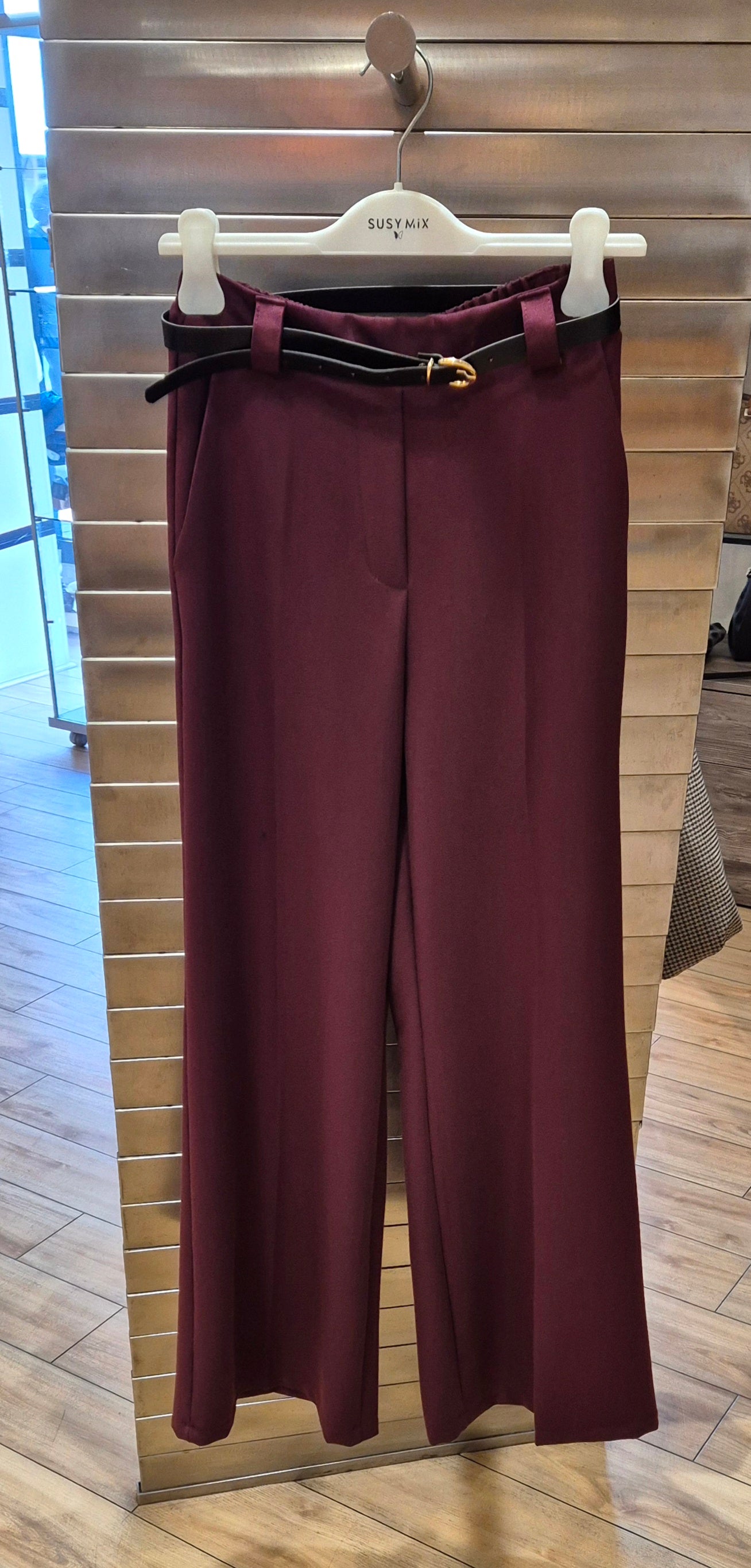 Susy mix pantalone palazzo bordeaux con cintura T1316D157UE2
