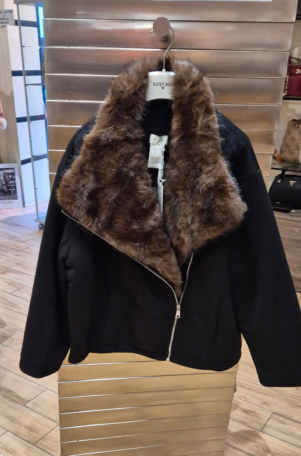 Susy mix chiodo in panno con pelliccia staccabile 800NU75 nero