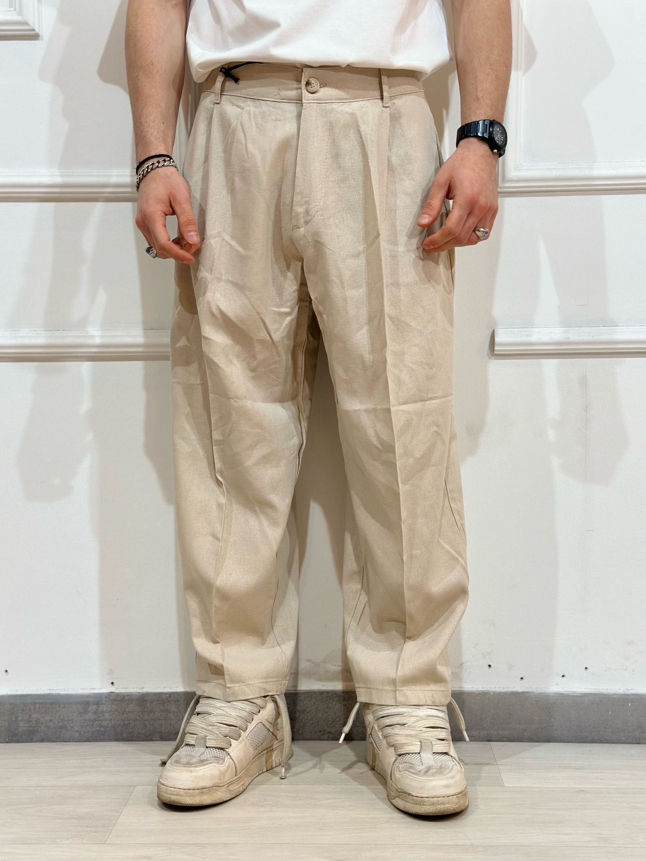 Adon pantalone Baloon misto lino rayon bianco avorio