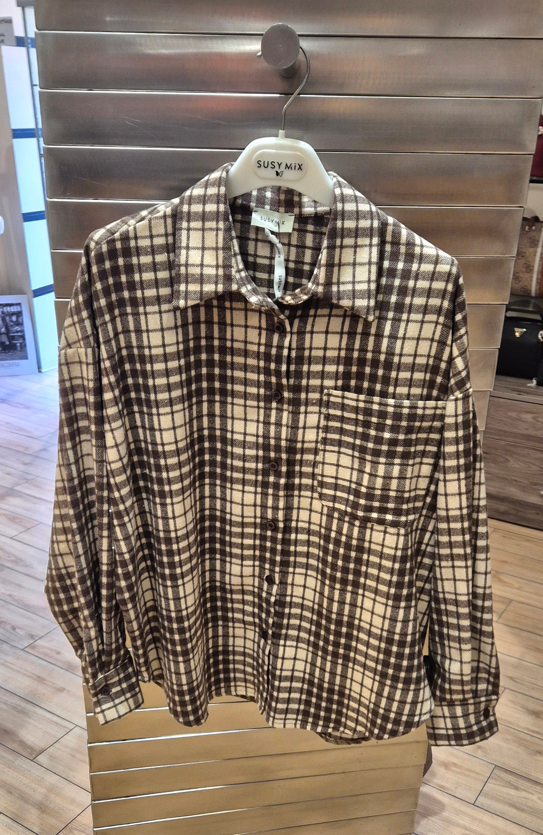 Susy mix camicia 25685qmu70 beige/marrone mistocotone