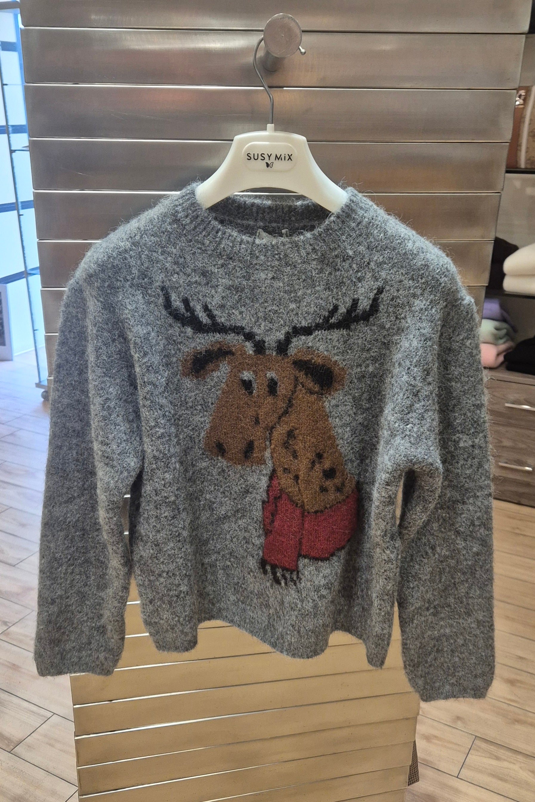 Susy mix maglia con renna 25977U46 grigio mistolana e mohair