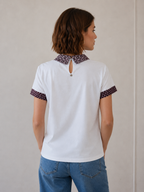 Liu jo polo cotone con profili fantasia WF6157J6308 bianca