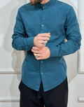 Adon camicia coreana 100% lino verde petrolio