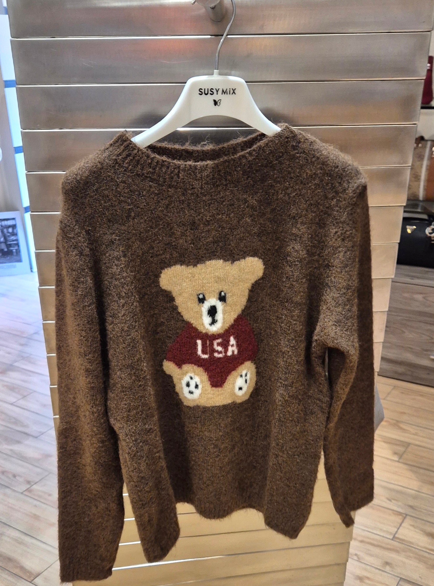 Susy mix maglia con orsetto girocollo colore moro 25760U70