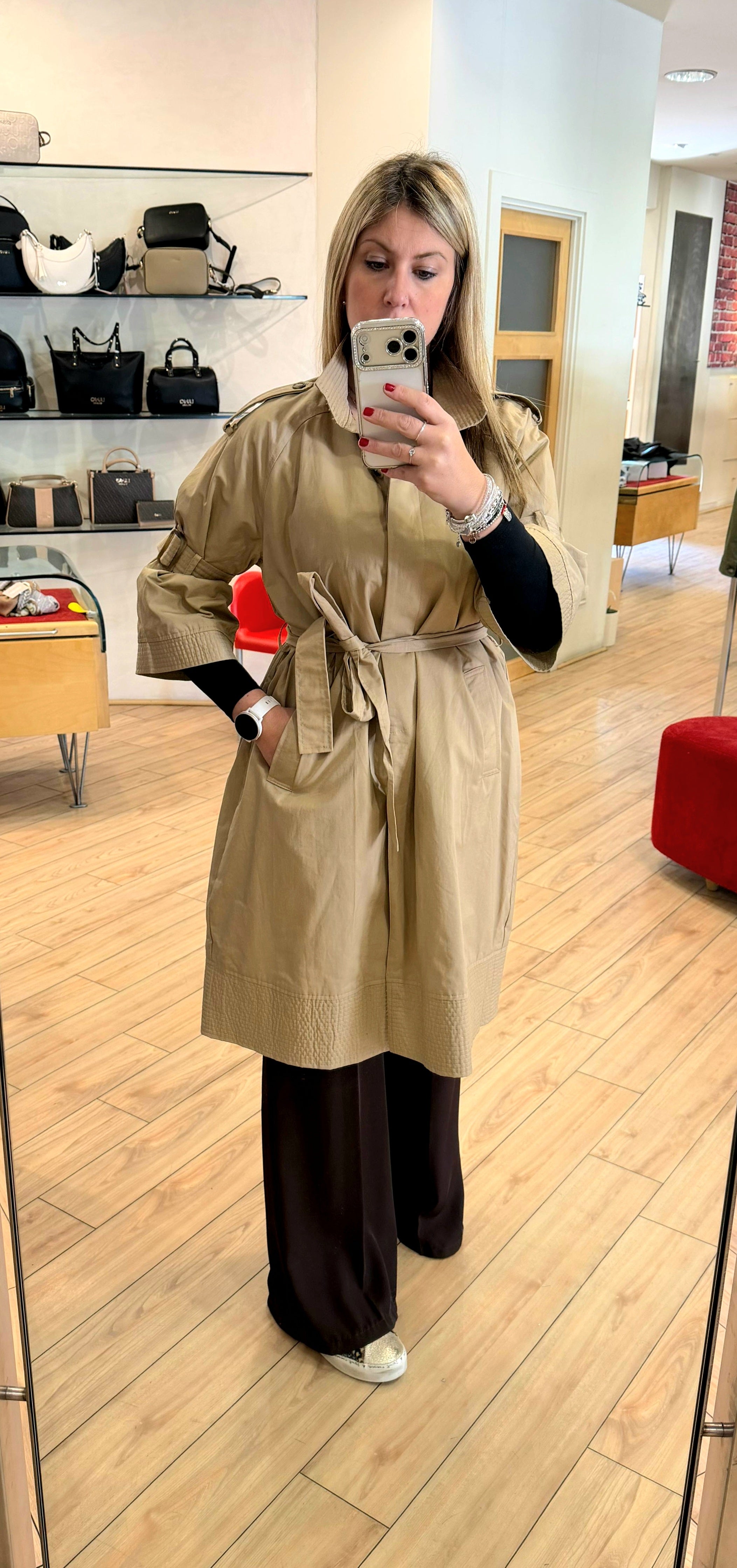 Susy Mix trench lungo manica 3/4 beige fango T810
