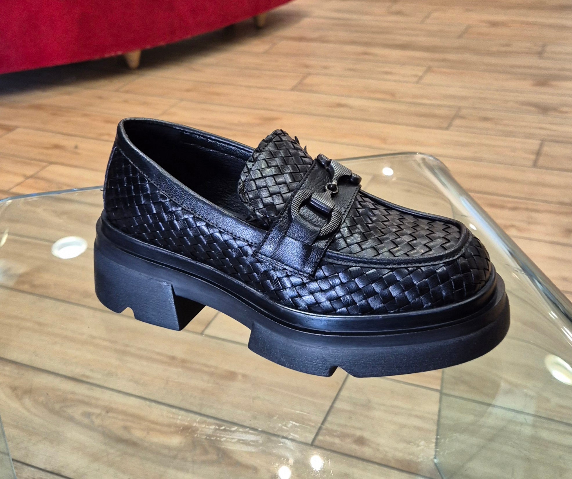 Emanuelle Vee mocassino pelle intrecciata nera 70720WOANERO