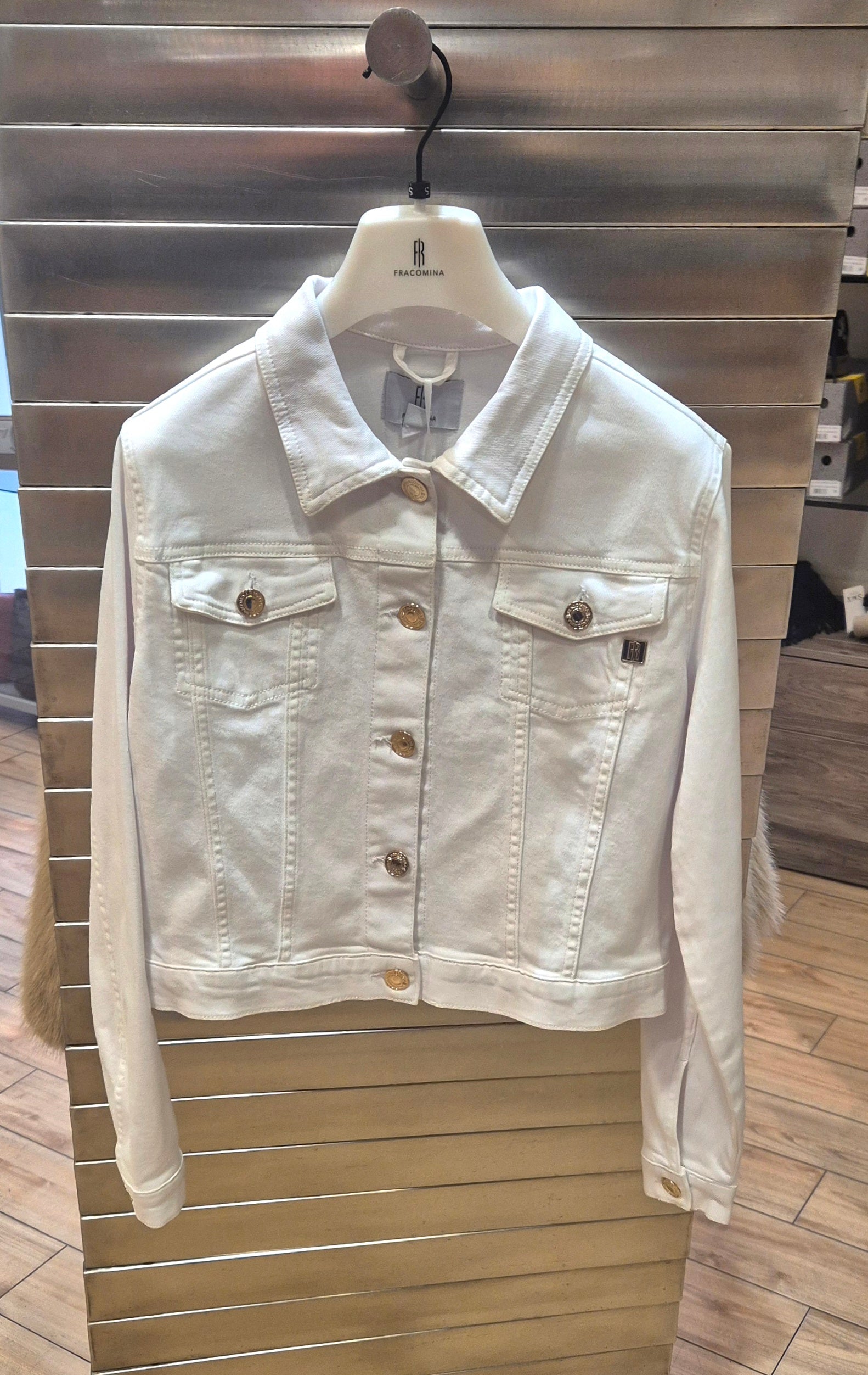 Fracomina giubbino bull di cotone trucker jacket J4001W61501 bianco