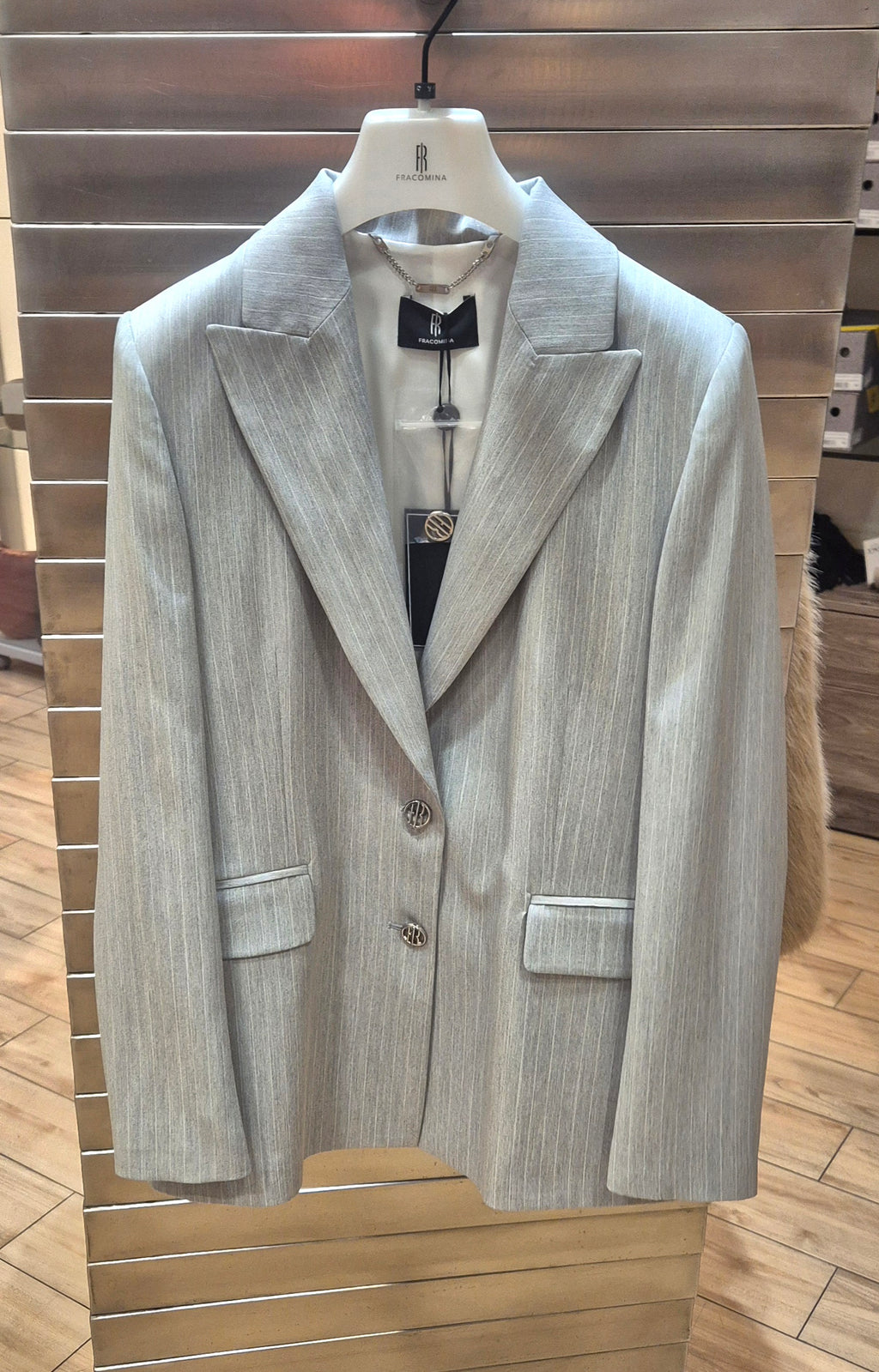 Fracomina giacca gessata lurex grigio chiaro SJ3002W587Q7 156