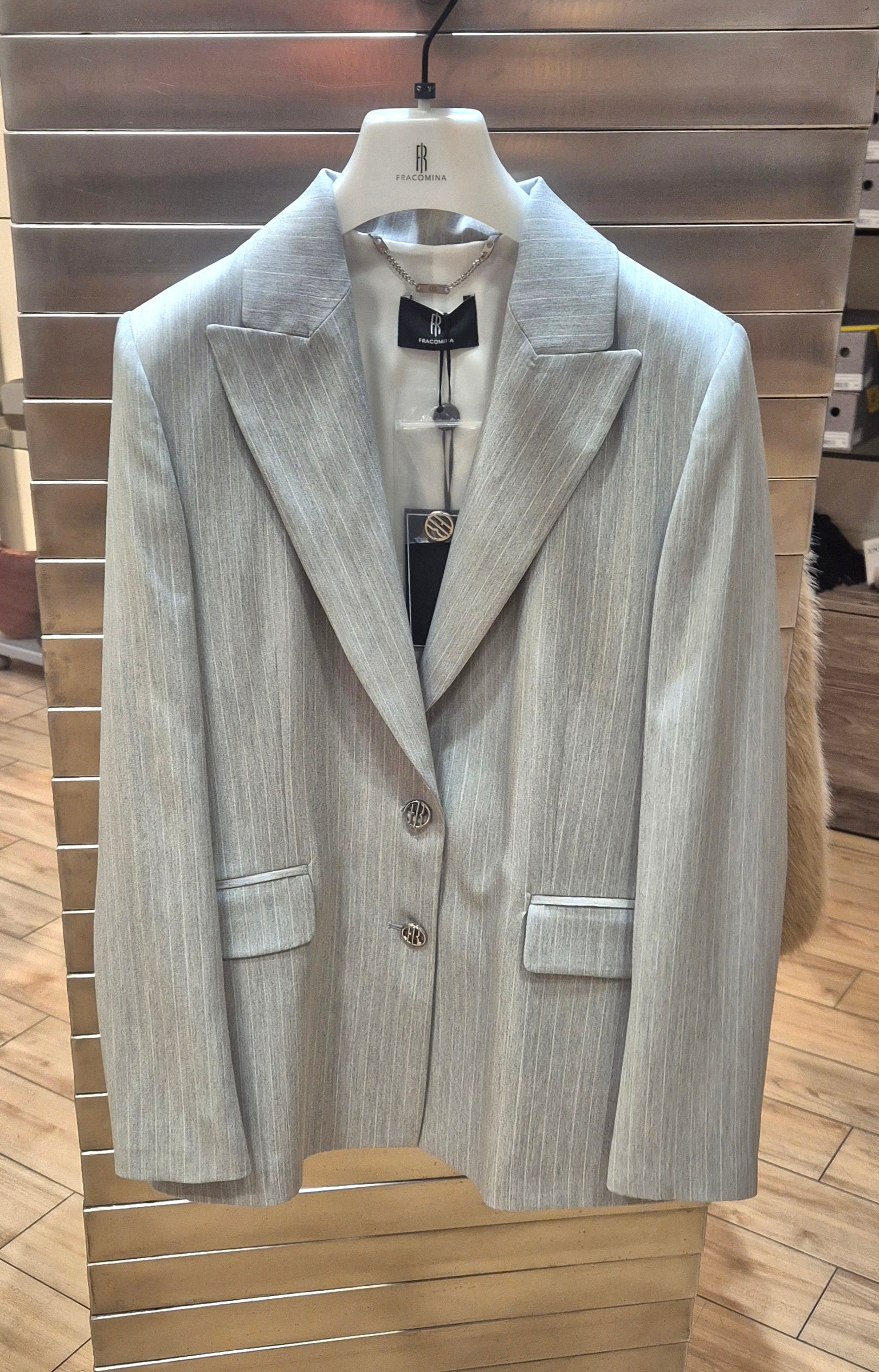 Fracomina giacca gessata lurex grigio chiaro SJ3002W587Q7 156