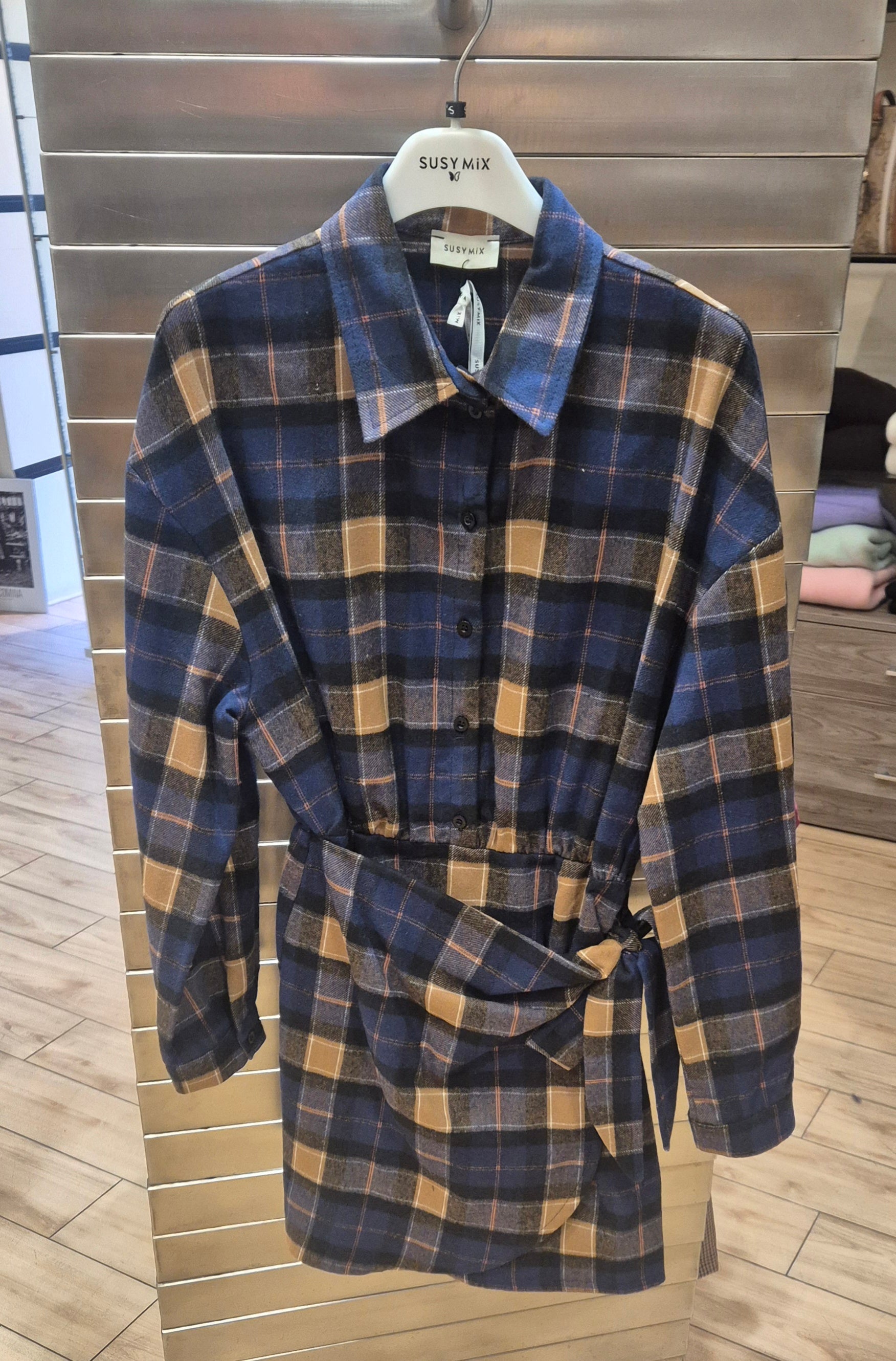 Susy mix abito quadro con fiocco mistocotone caldo D2293AI325