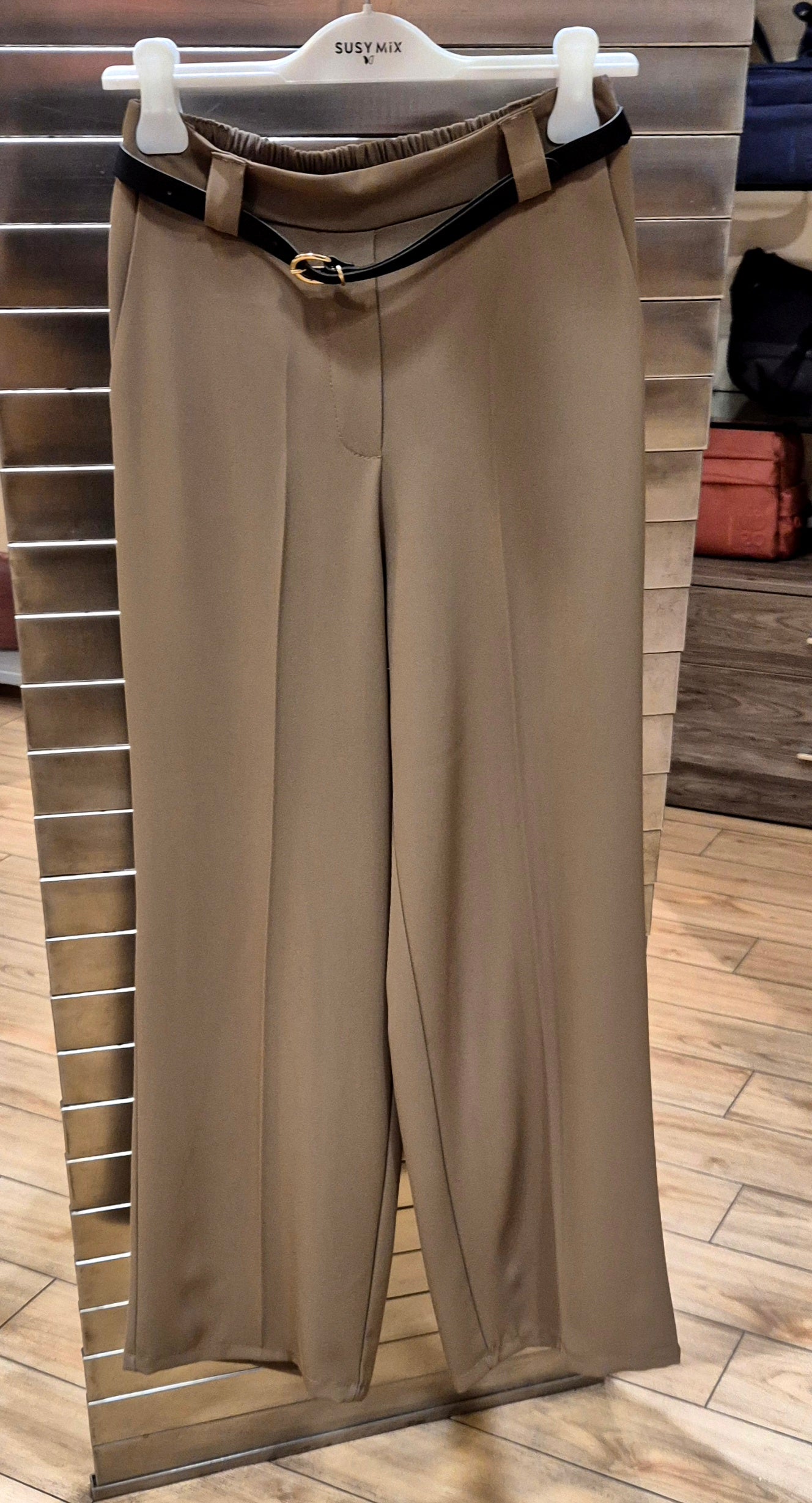 Susy mix pantalone palazzo con cintura T2225U136UE9 fango