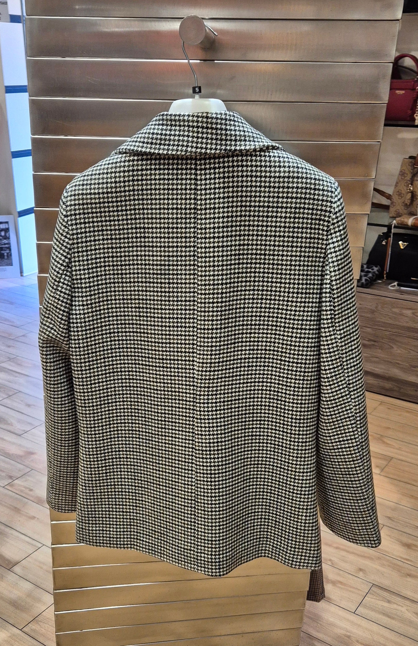 Susy mix giacca mistolana a 1 bottone pied de poule nero/verde/bianco M09833