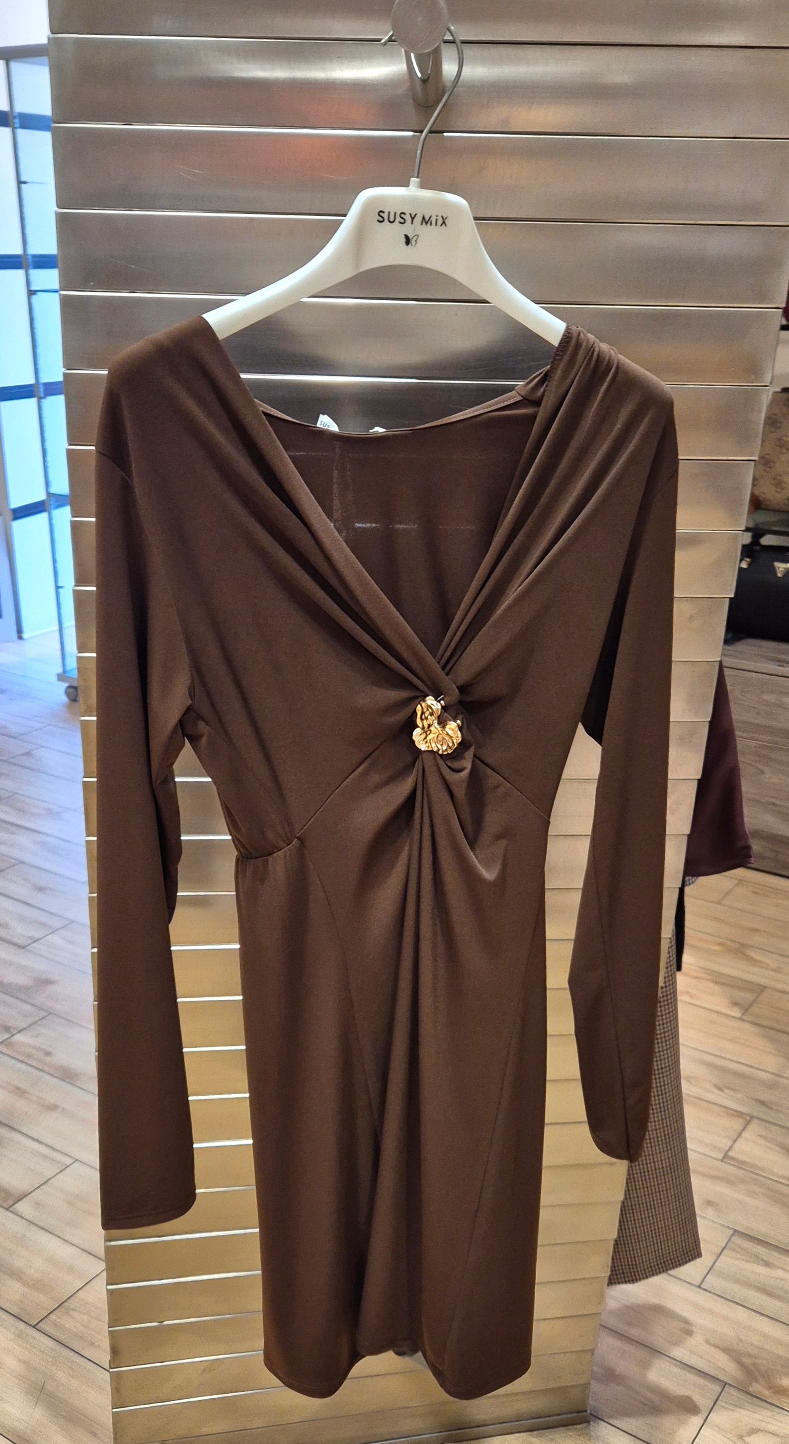 Susy mix abito stretch con accessorio marrone moro A112392UU70