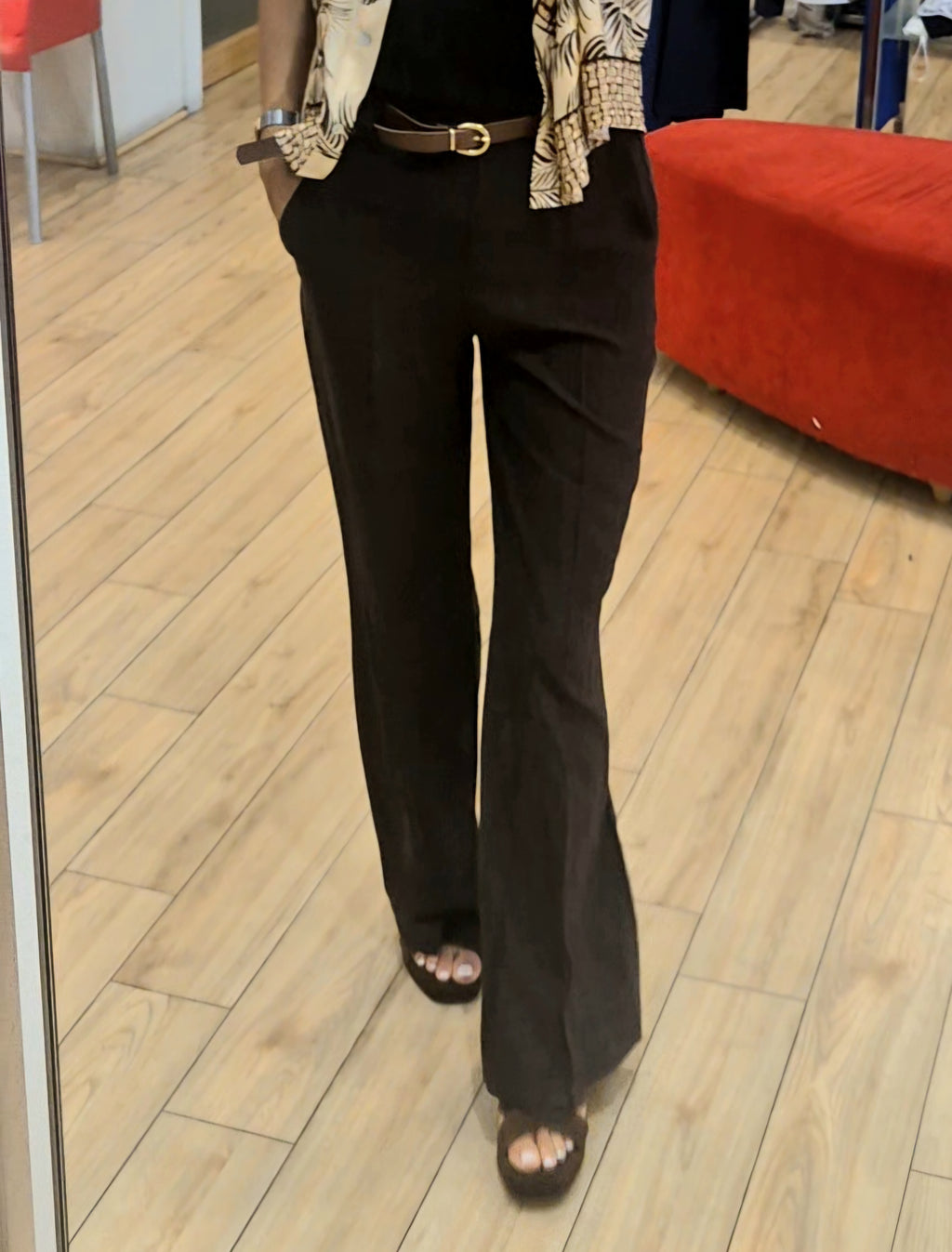 Susy Mix pantalone palazzo in viscosa con cintura moro