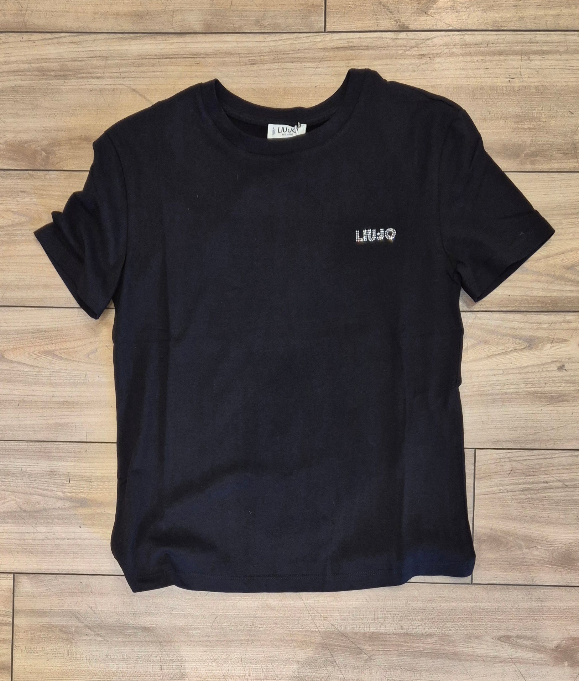 Liu jo t-shirt cotone basic logo piccolo strass WF6348J6308 nero