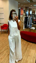Susy mix completo gilet + pantalone lino mistoviscosa SMXCO0074 panna