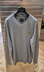 Lyle & Scott maglia cotton merino scollo v grigio chiaro KN2111VCT28