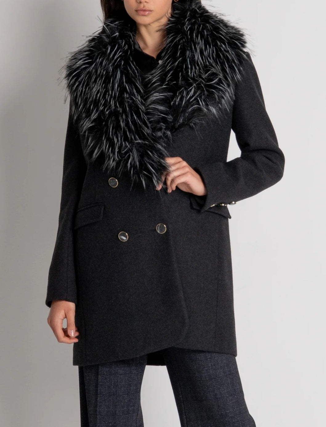 Fracomina cappotto con pelliccia WC1028W57901T53 grigio