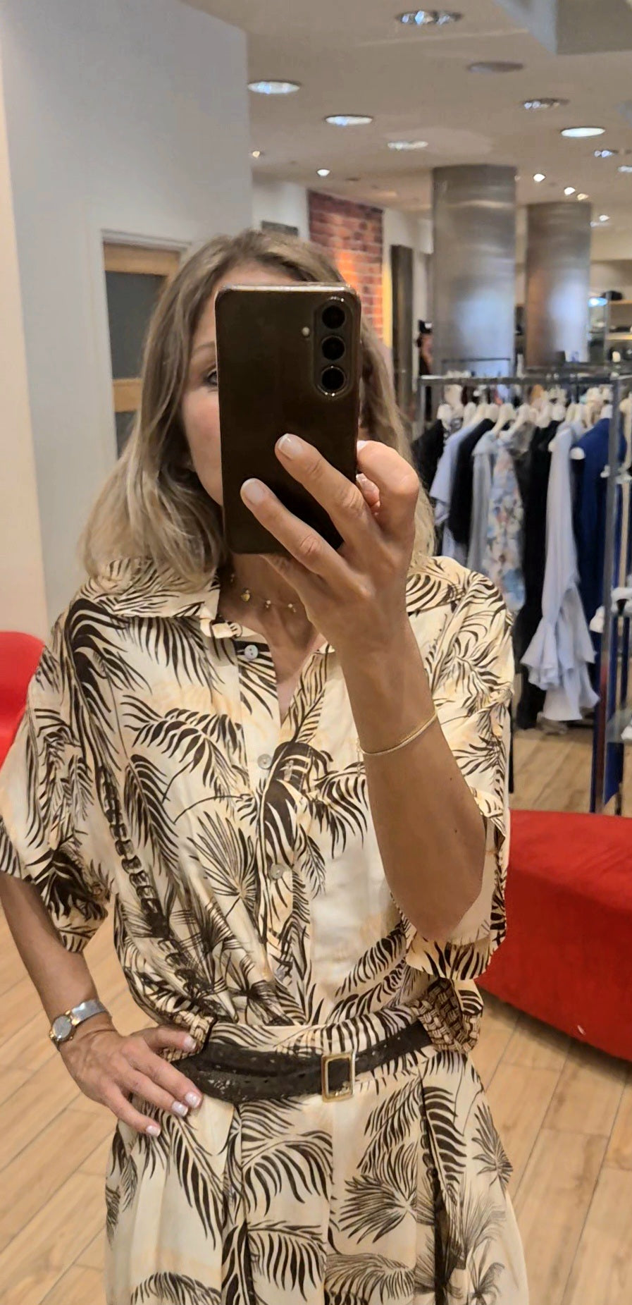 Susy Mix camicia fantasia moro/beige manica corta
