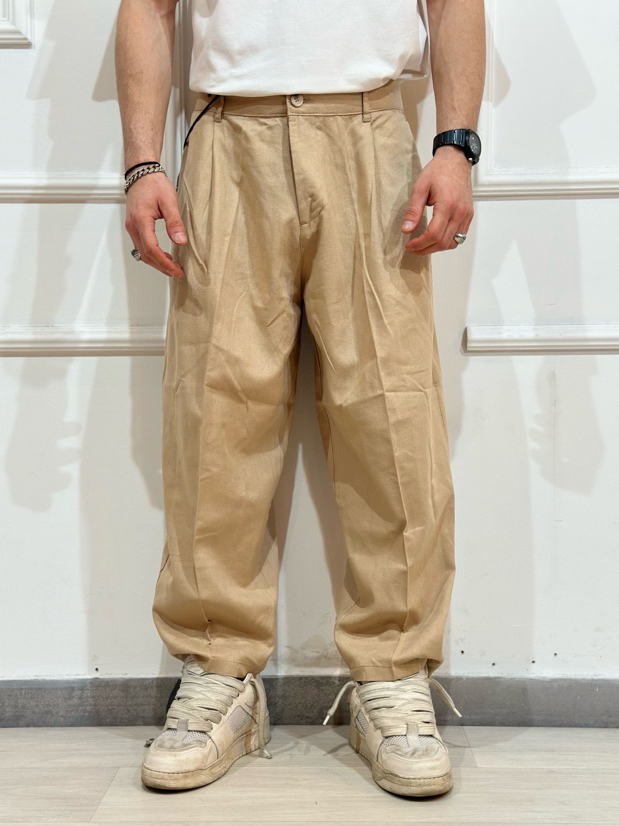 Pantalone Baloon misto lino rayon beige