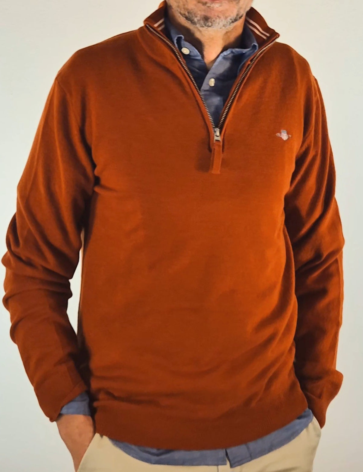 Gant maglia con mezza zip lambswool super fine 2503087213623 ruggine