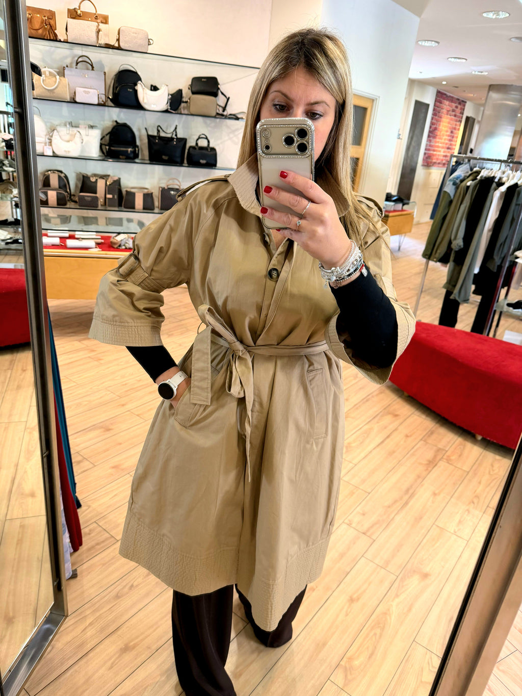 Susy Mix trench lungo manica 3/4 beige fango T810