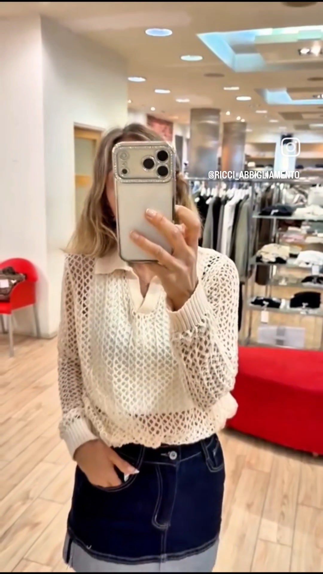 Susy Mix polo traforata 12117U58 con paillettes latte