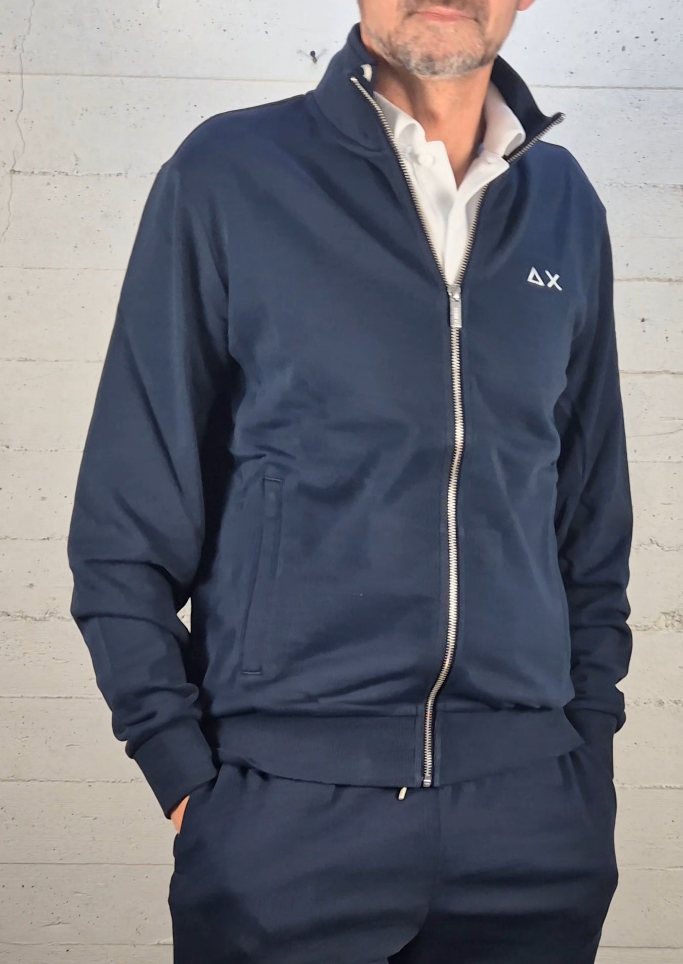 Sun 68 felpa aperta con zip F3610207 blu cotone garzato