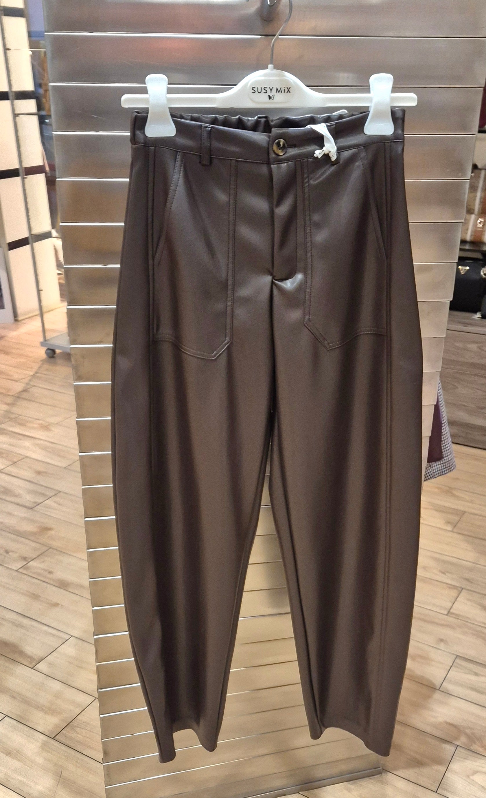 Susy mix pantalone baloon in ecopelle testa di moro PP266T10U70