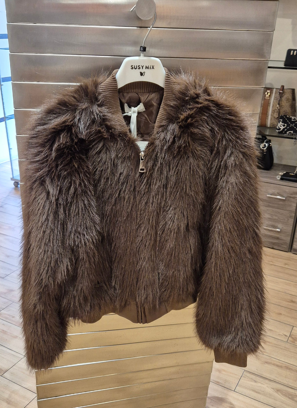 Susy mix bomber in ecopelliccia moro 24863U70