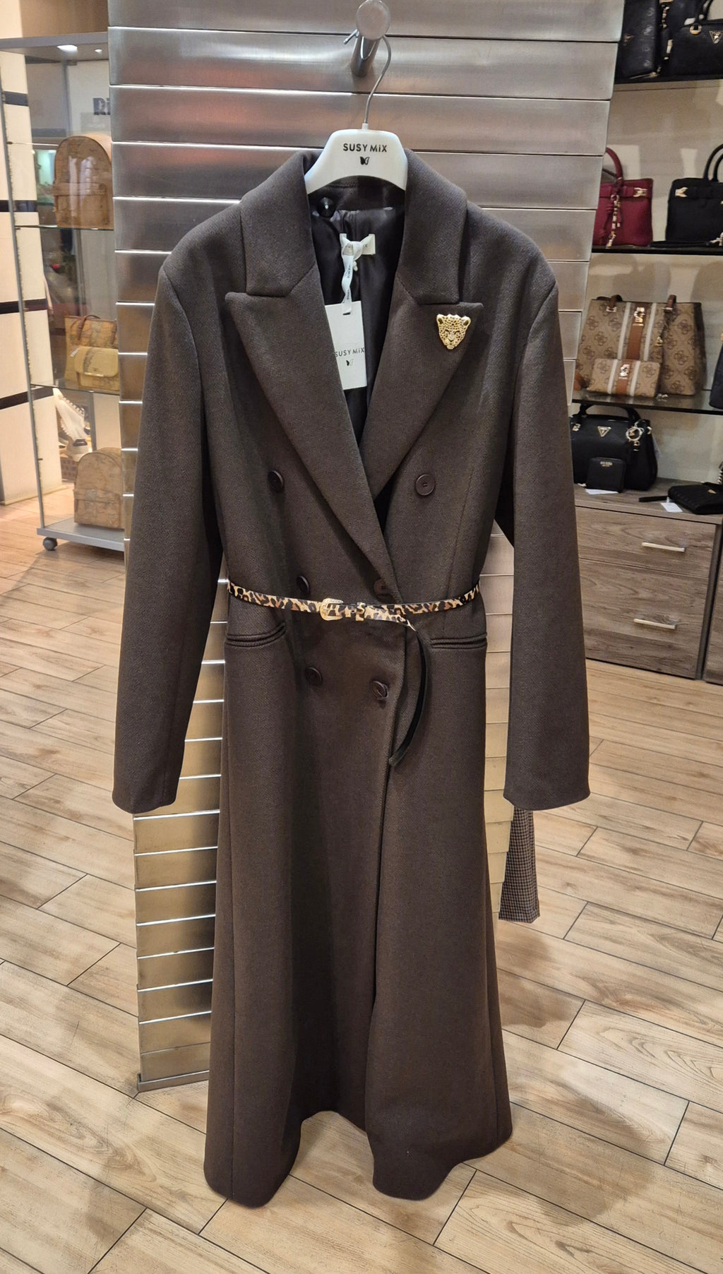 Susy mix cappotto lungo con cintura m09600u70 marrone testa di moro