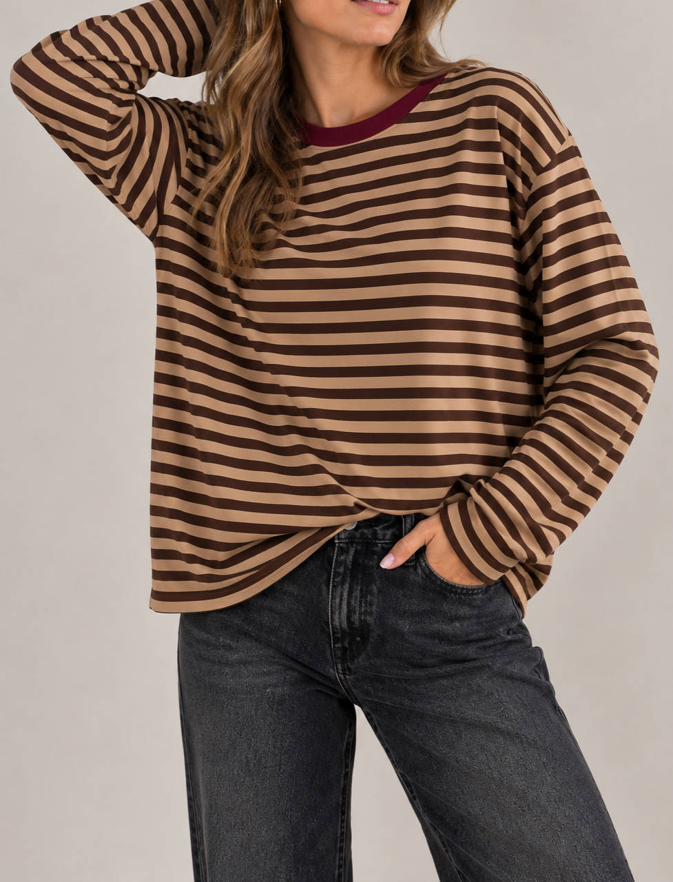 Kikisix maglia rigata mistoviscosa KXMA3596CIO marrone/moro