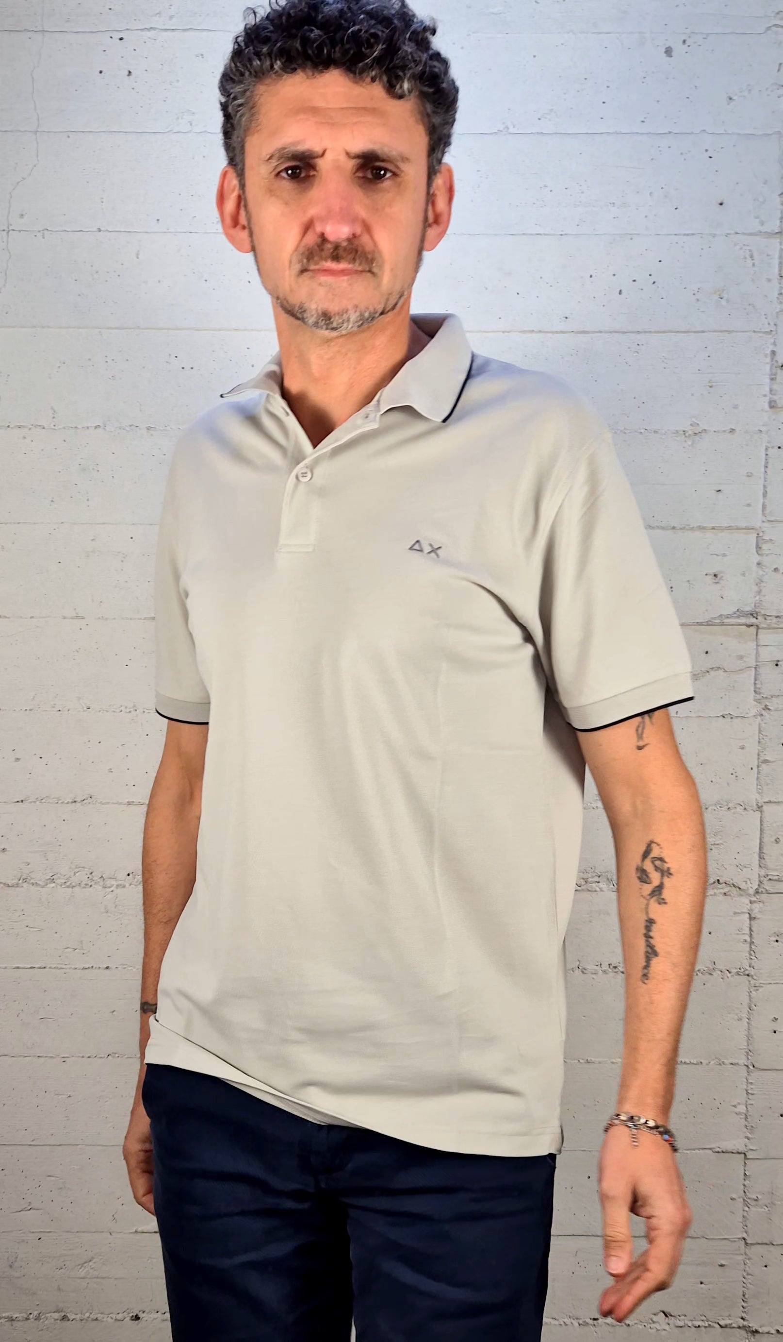 Sun 68 polo small stripe cotone stretch A3611106 grigio perla