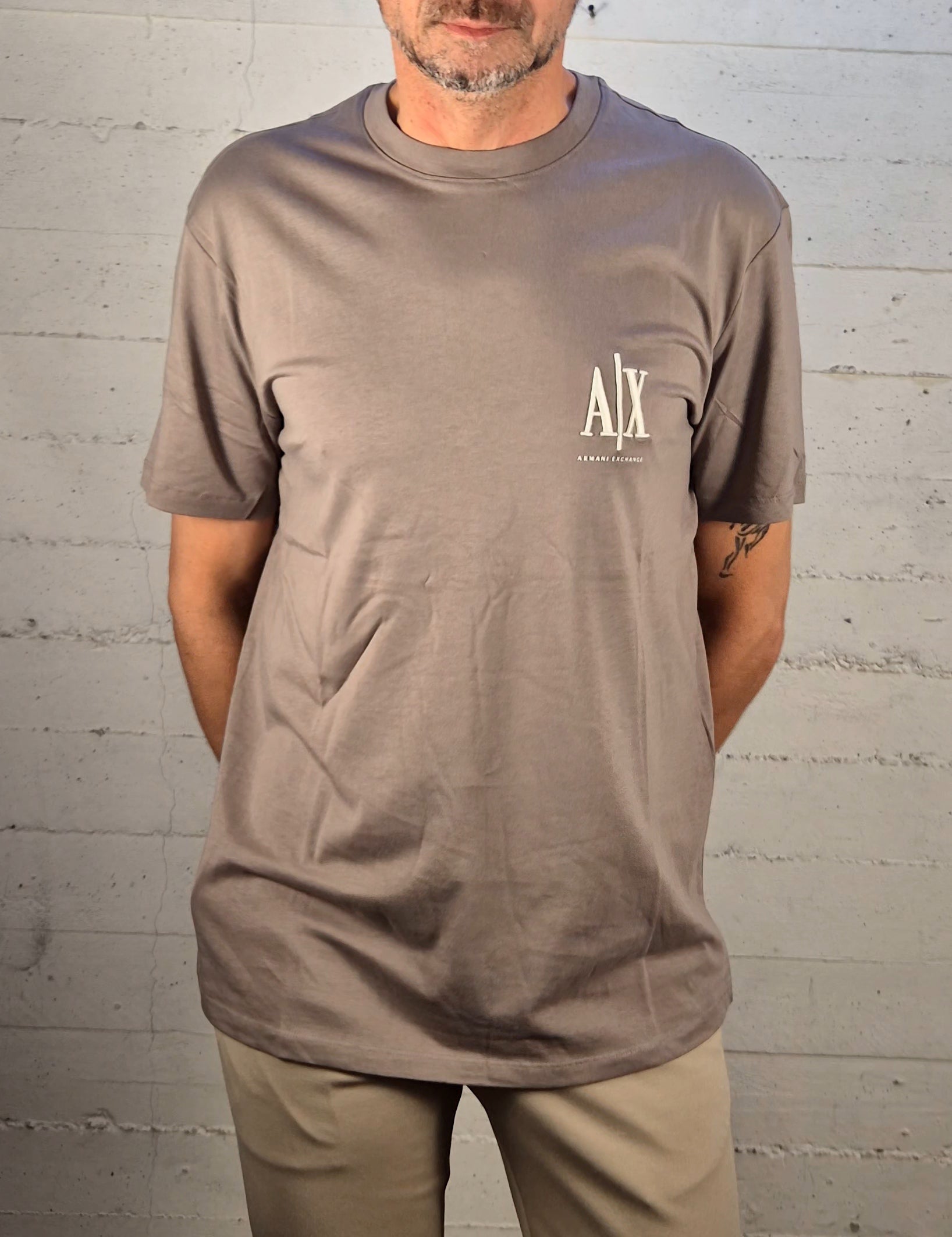 Armani ax t-shirt cotone manica corta fango con logo XM000365F12308U610