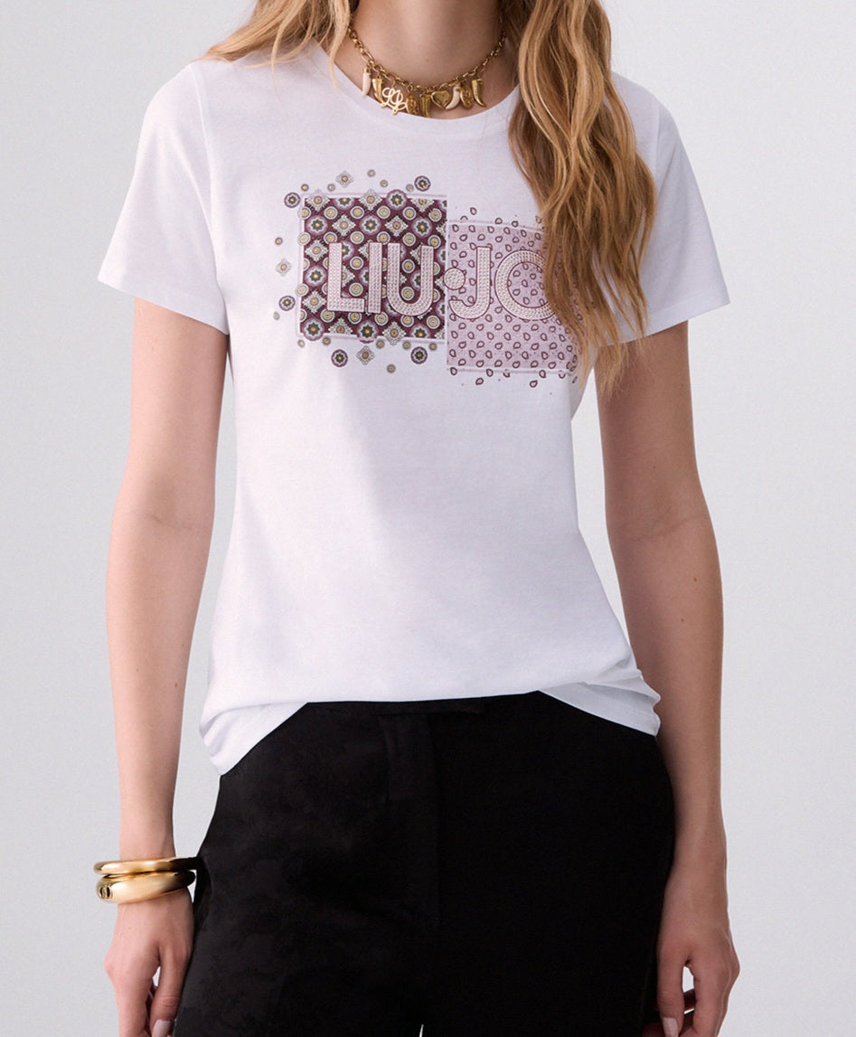Liu jo t-shirt slim fit con catene WF346js923 bianco