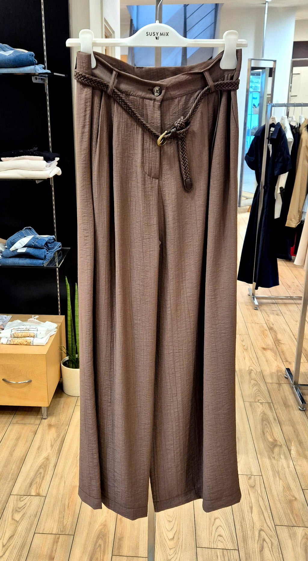Susy Mix pantalone mistoviscosa e lino 10655 u70 moro