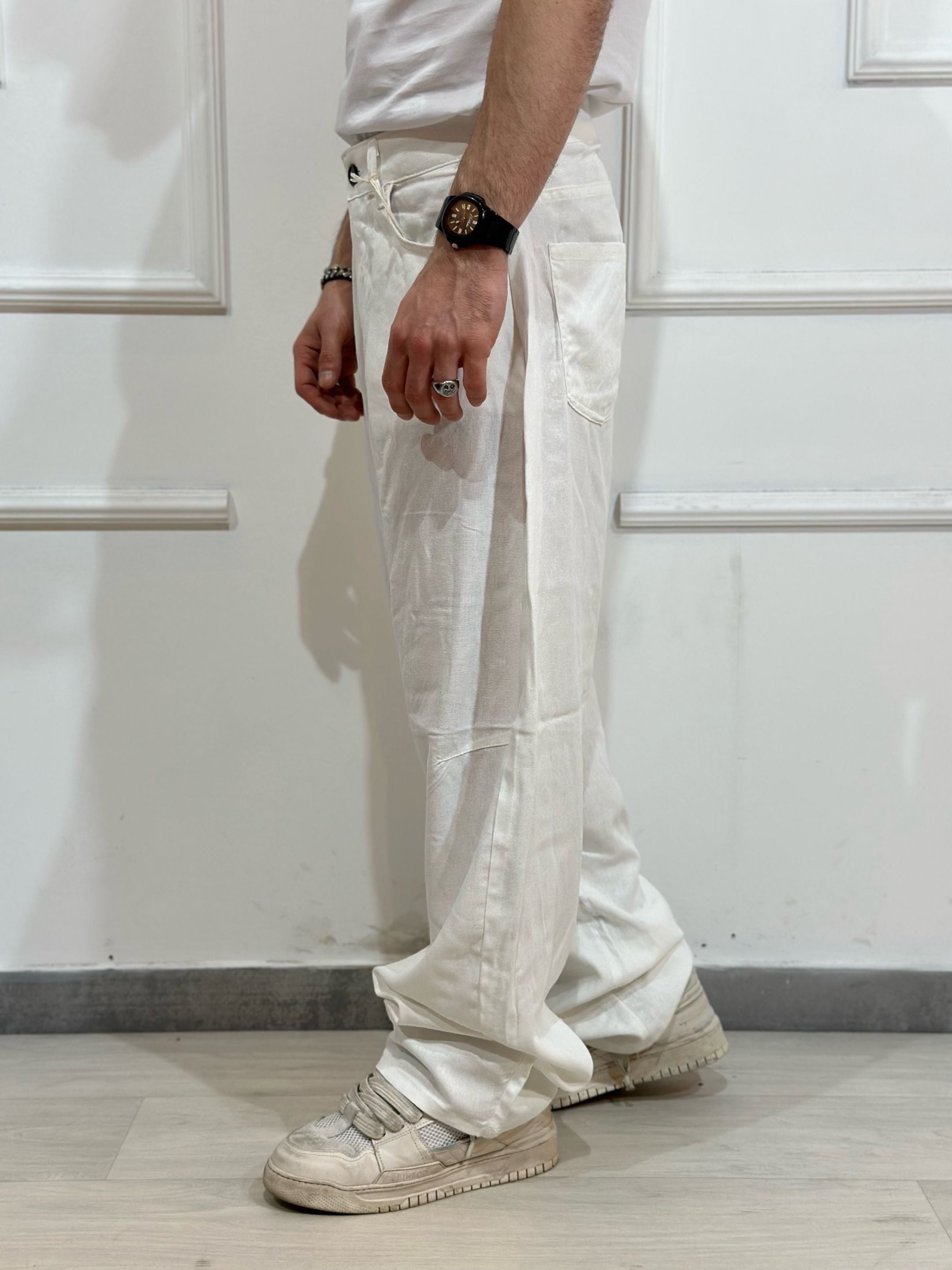Pantalone Baloon misto lino bianco ADFS81