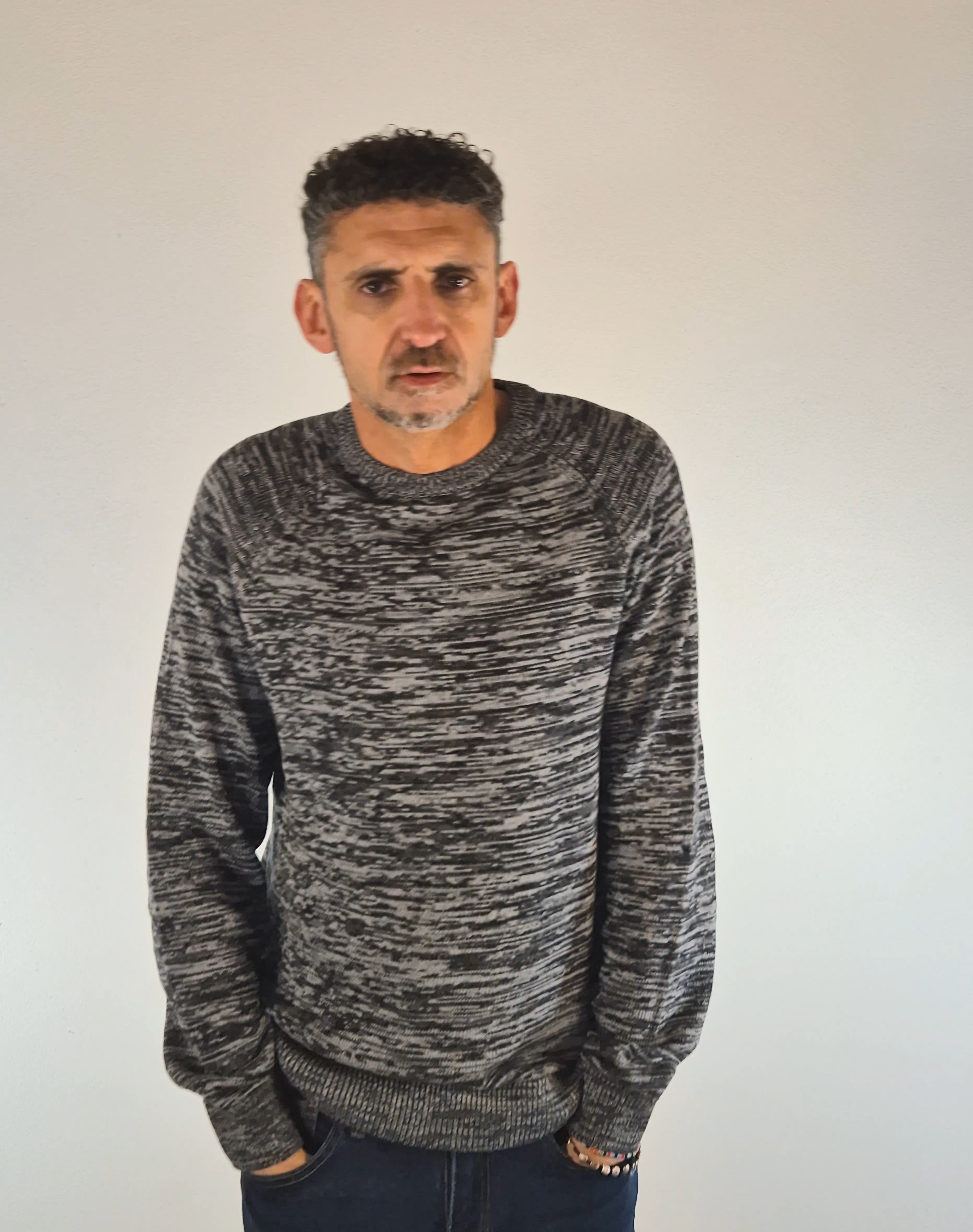 Blend maglia girocollo in cotone grigio melange