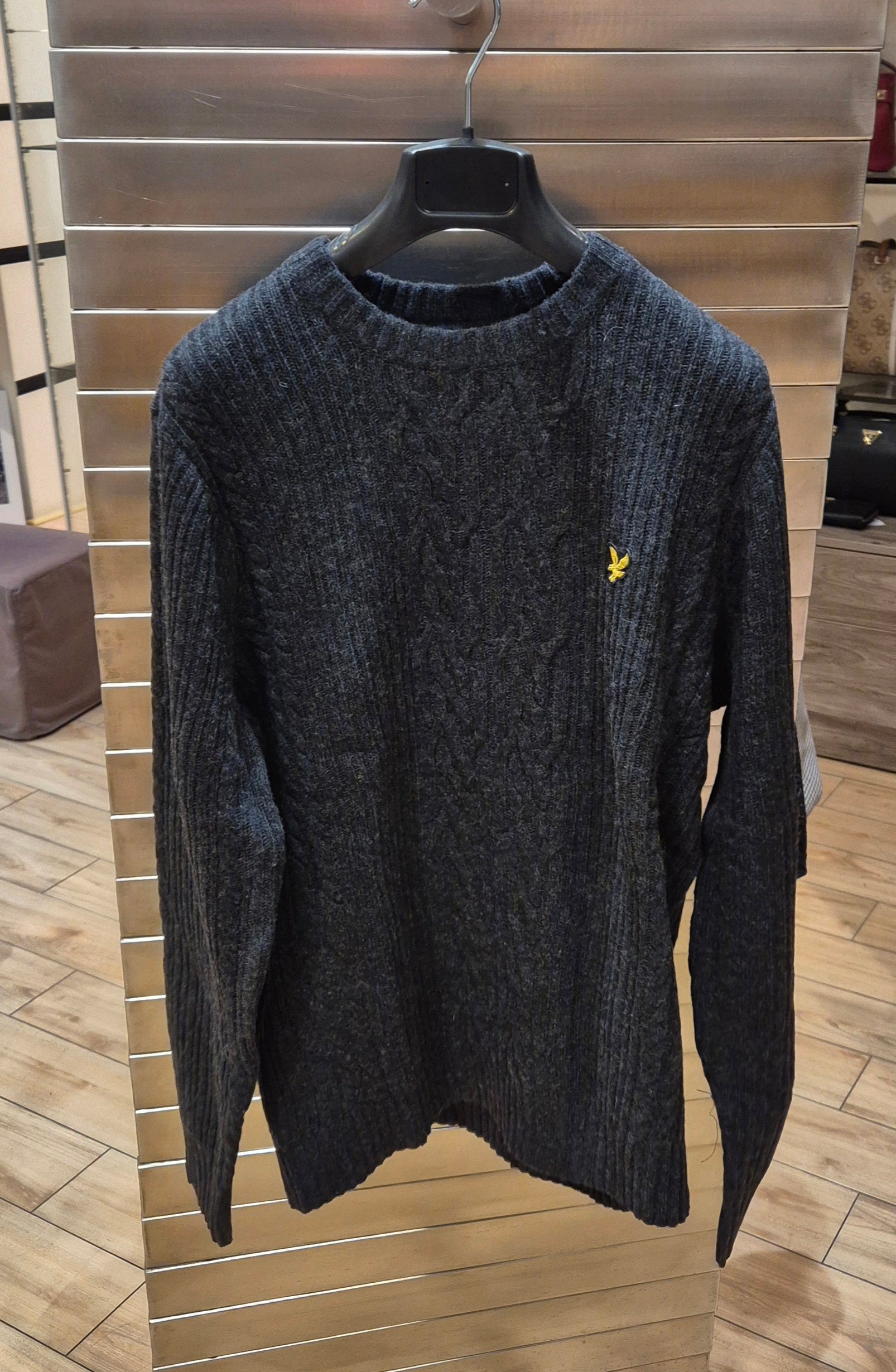 Lyle & Scott maglia treccia lambswool KN2318W15 grigio antracite
