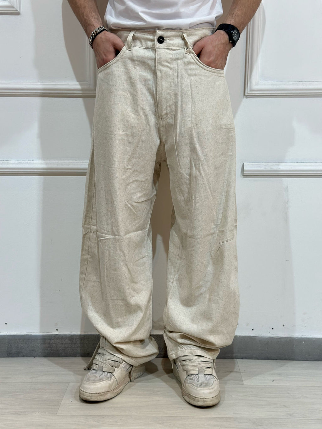Pantalone Baloon misto lino beige ADFS81