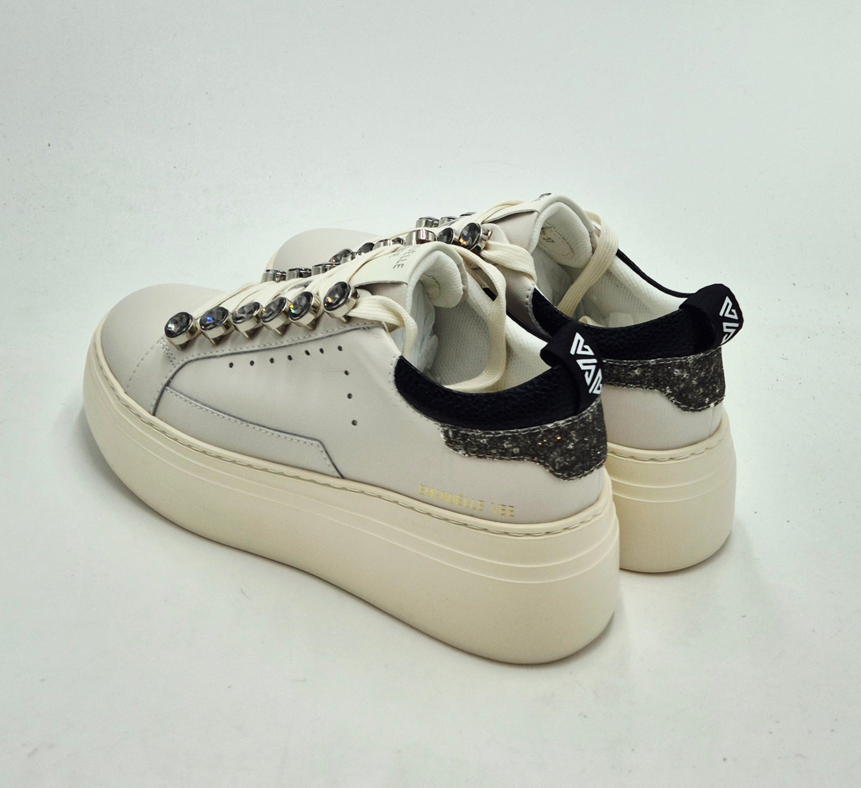 Emanuelle Vee sneakers pelle bianca 425P50317P003 glitter nero