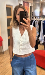 Susy mix gilet con pailletes e ricami panna