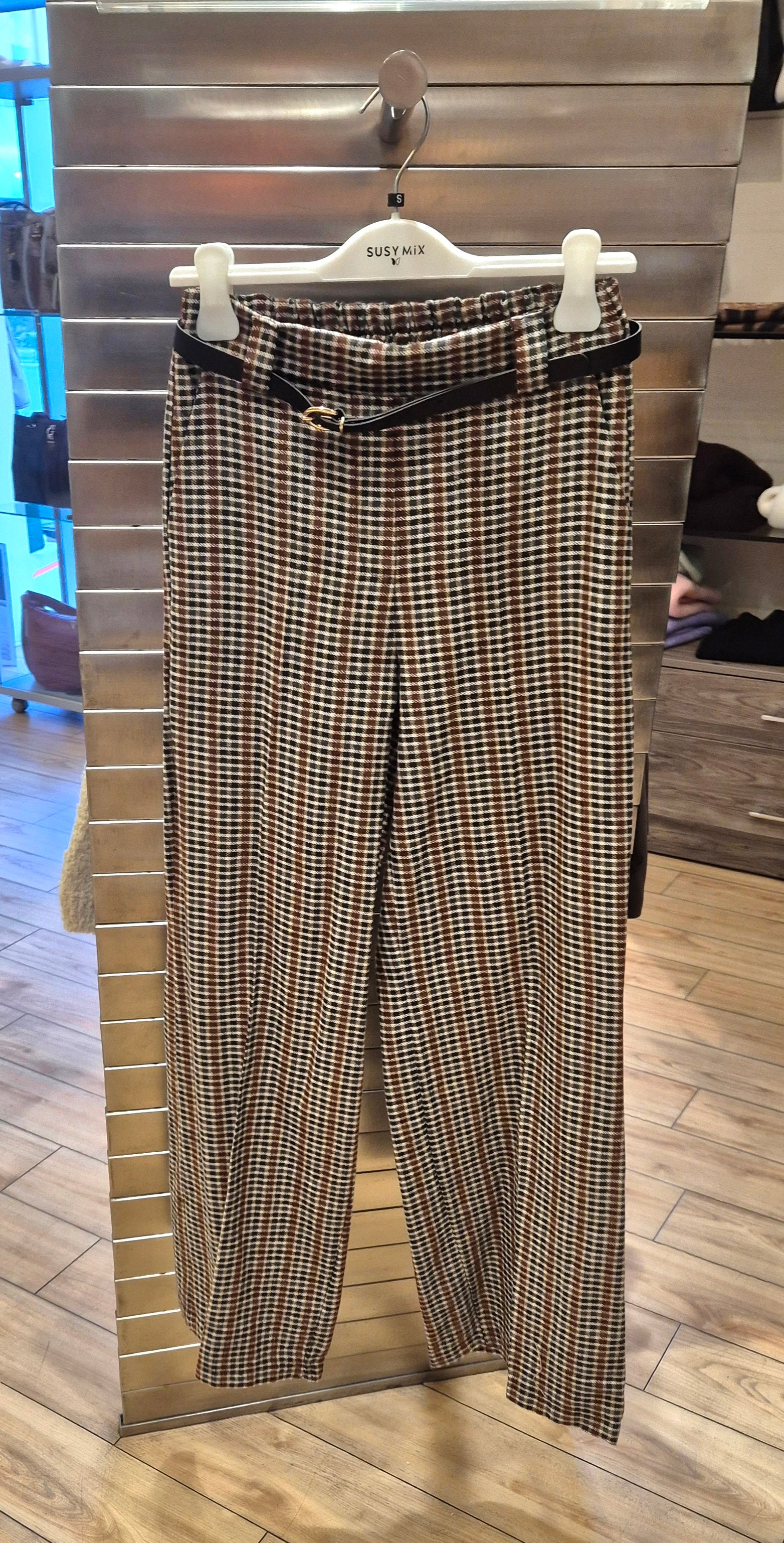 Susy mix pantalone palazzo quadretto cintura T1316AI340U29