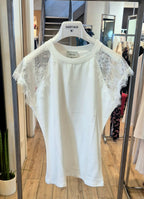 Susy Mix t-shirt cotone maniche pizzo 12102U58 bianco