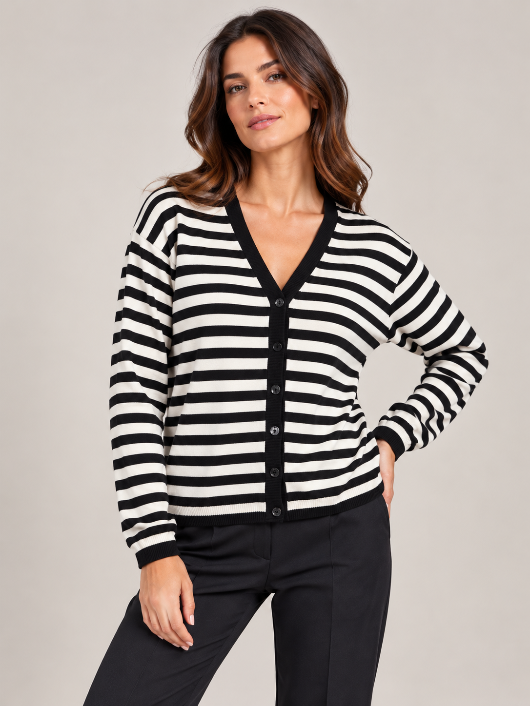 Susy mix cardigan rigato mistoviscosa M202U75 nero/bianco