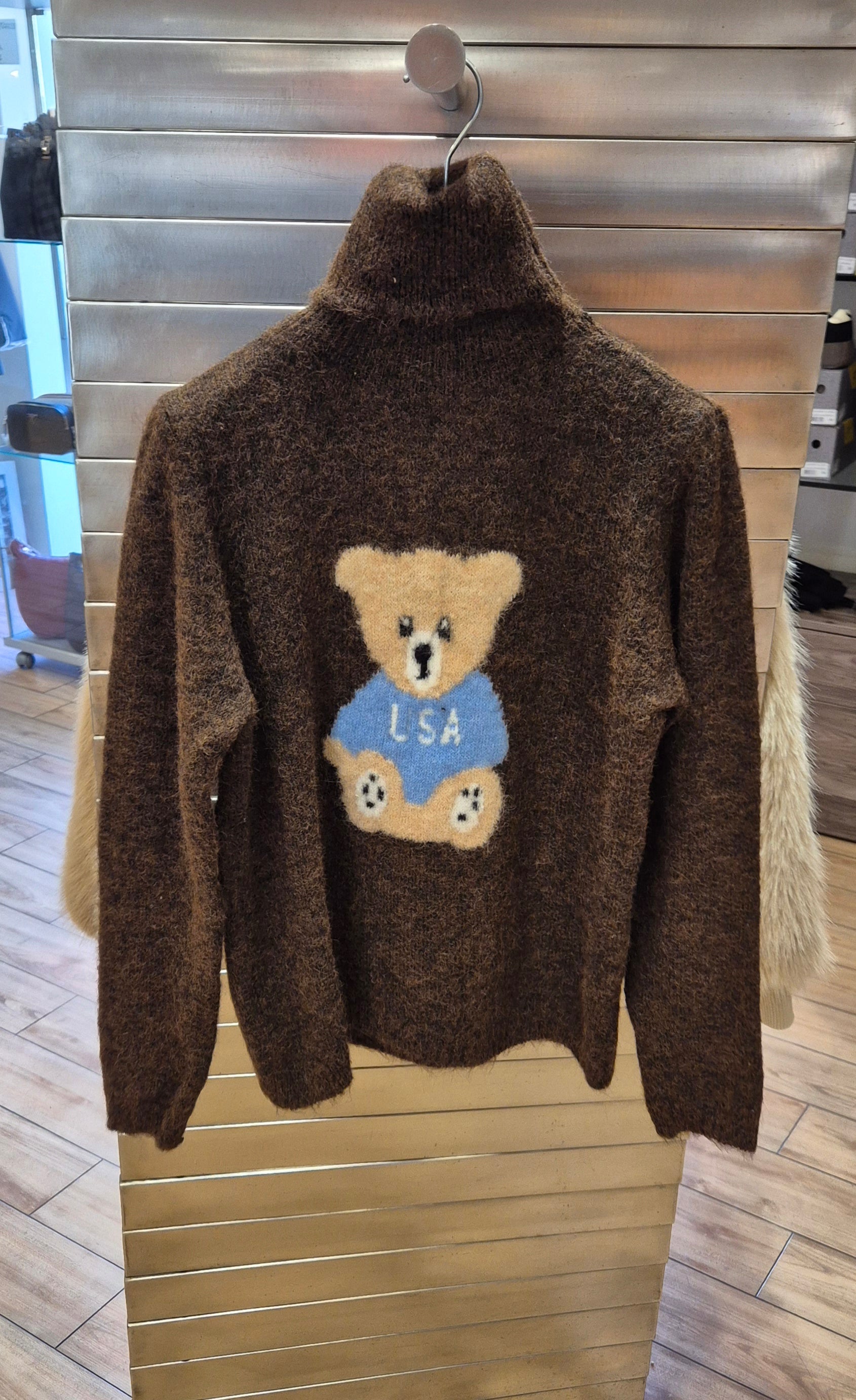 Susy mix maglia collo alto con orso 26064U70 moro mistolana e mohair