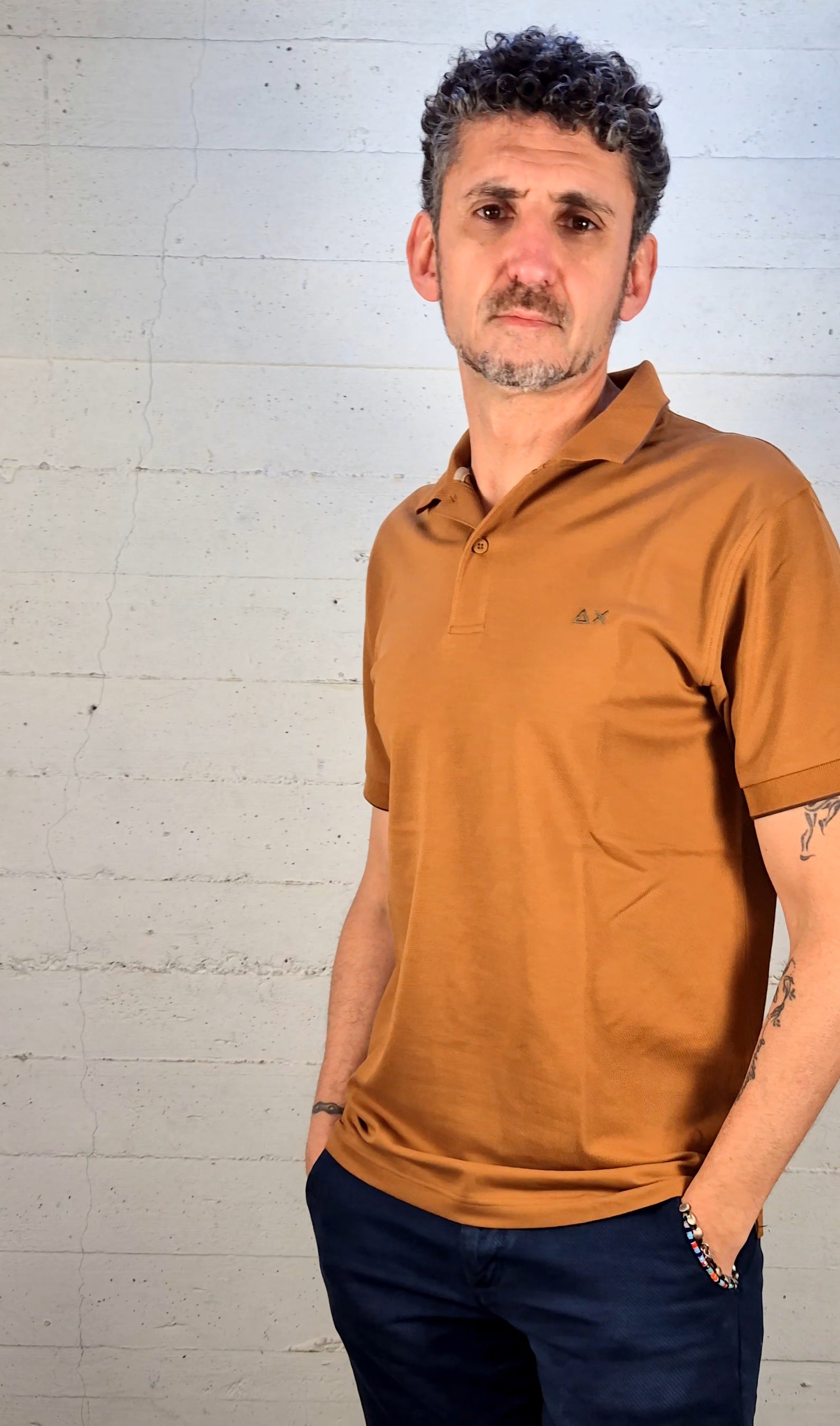 Sun 68 polo small stripe cotone stretch A3611193 marrone volpe