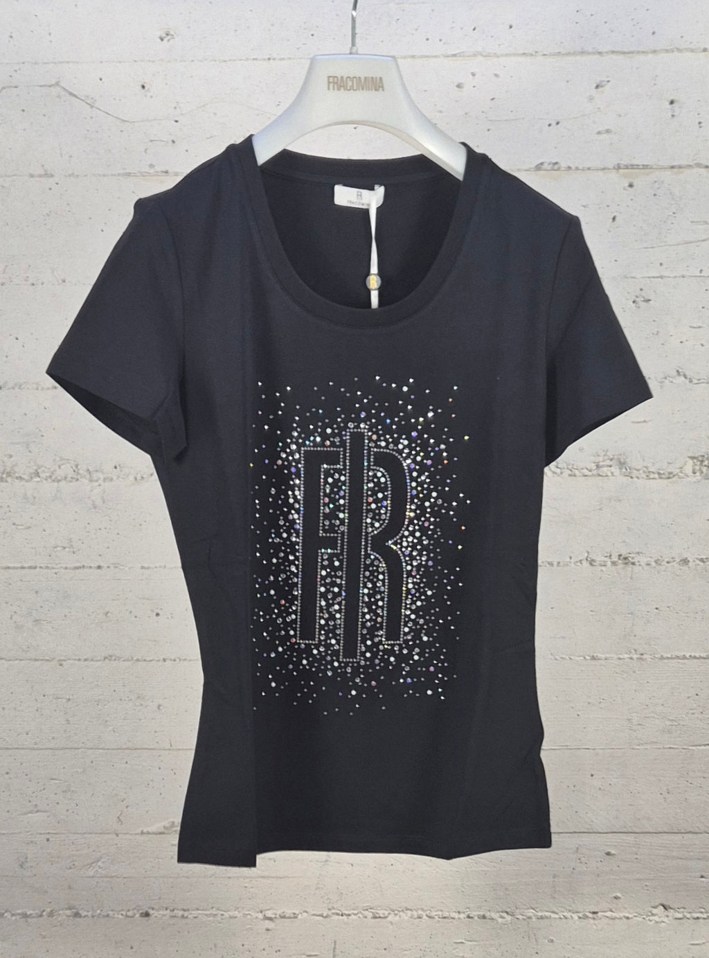 Fracomina t-shirt manica corta NERA ST3002J401N 053 con brillantini
