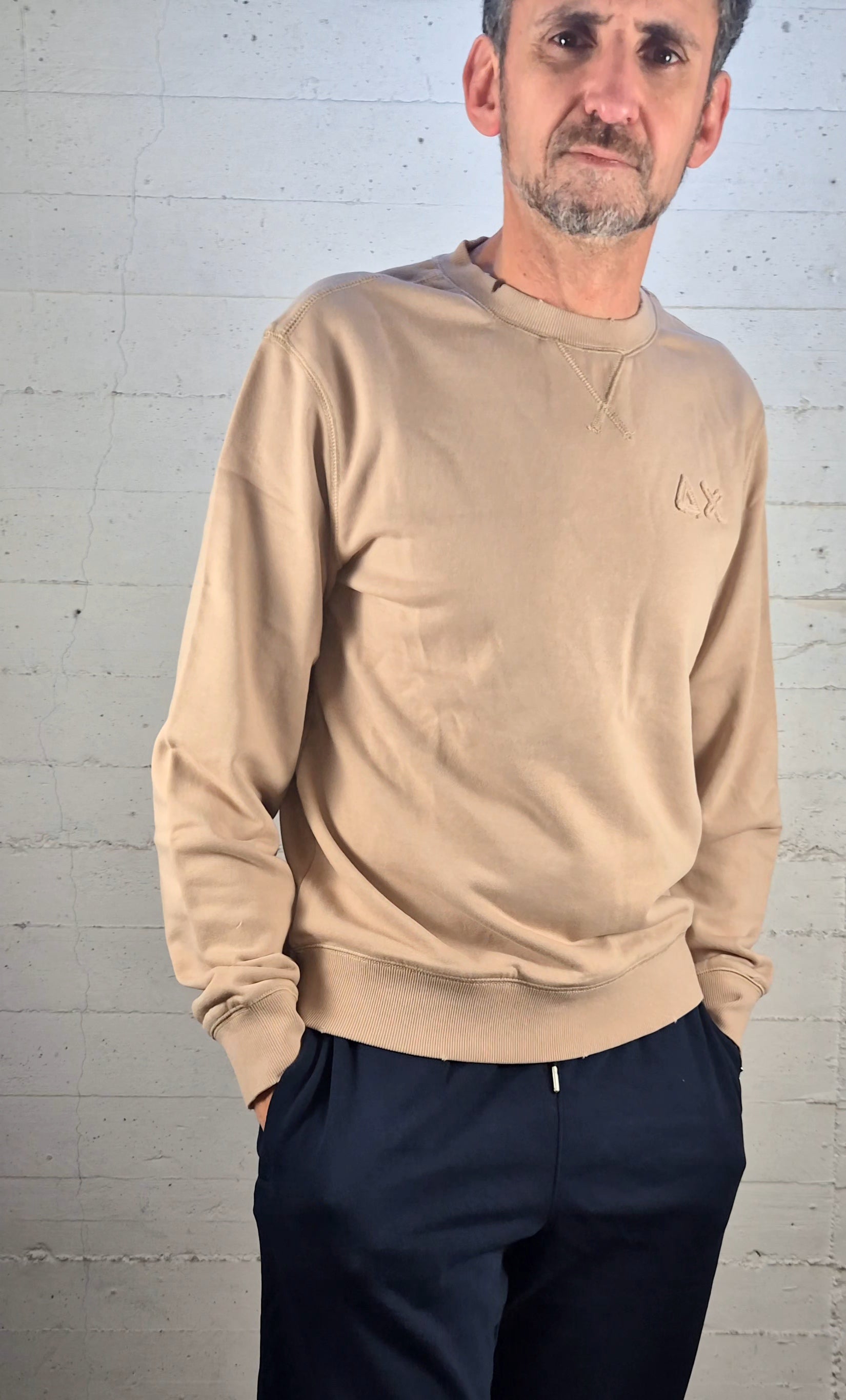 Sun 68 felpa girocollo vintage F3612098 beige stone