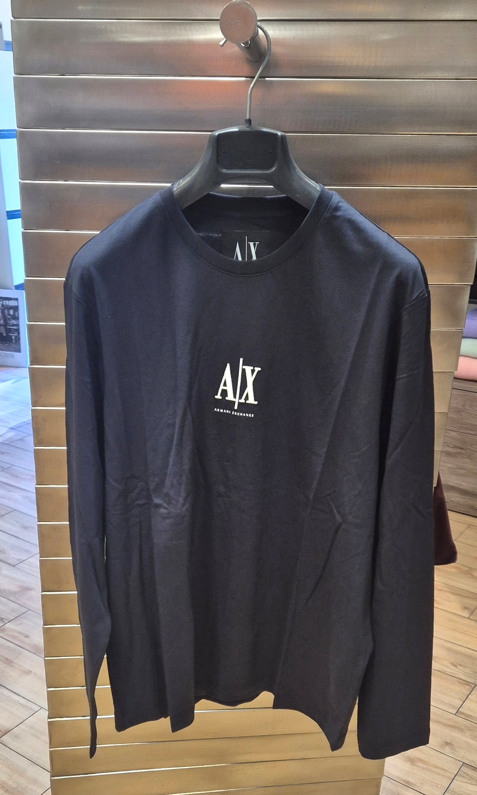 Armani ax t-shirt cotone manica lunga blu con logo XM000364F12308UB101